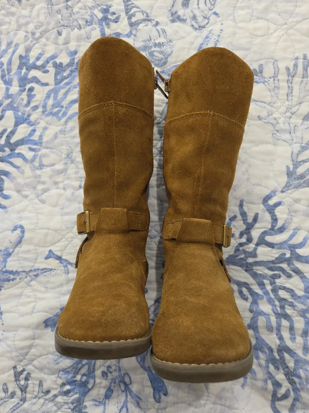 Girl's Tall Suede Buckle Heeled Boots - Brown